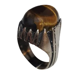 انگشتر نقره مردانه مدل چشم ببر سلطنتی سریلانکایی CBS2115