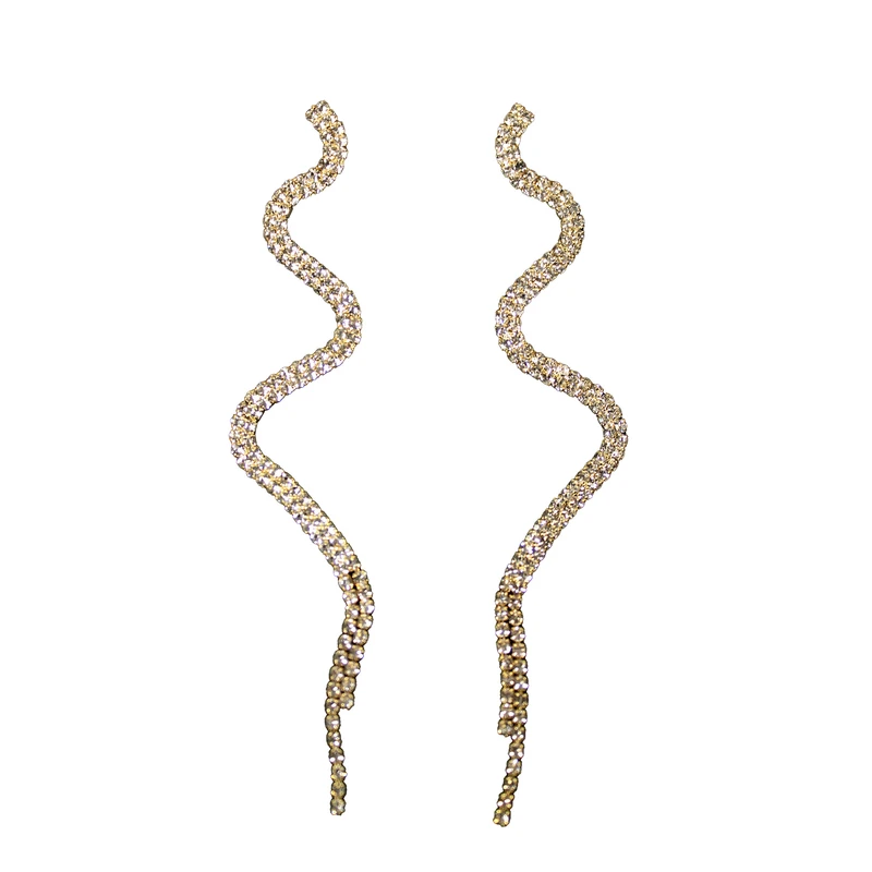 گوشواره زنانه مدل نگین دار آویزی طرح مار پیچ کد 013