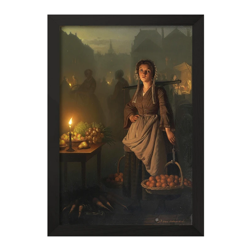تابلو خندالو مدل نقاشی بازار با نور شمع اثر پتروس ون شندل کد F12261
