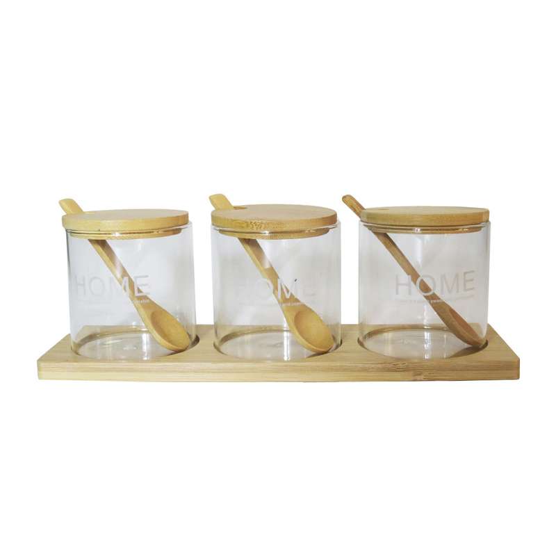 بانکه مدل 24K پایه بامبو طرح Home مجموعه 3 عددی به همراه استند