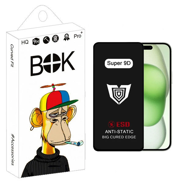 محافظ صفحه نمایش بوک مدل Super 9D مناسب برای گوشی موبایل اپل iPhone 15
