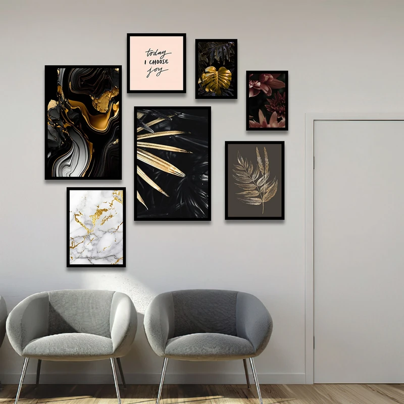 تابلو بکلیت طرح مدرن ورق طلا برگ مدل شاین اکلیلی B-1733 مجموعه 7  عددی