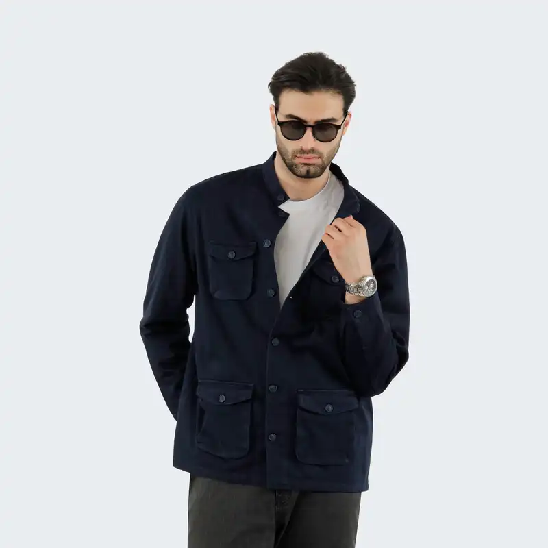 کت مردانه پاتن جامه مدل  کتان 4112210202195539 سرمه ای