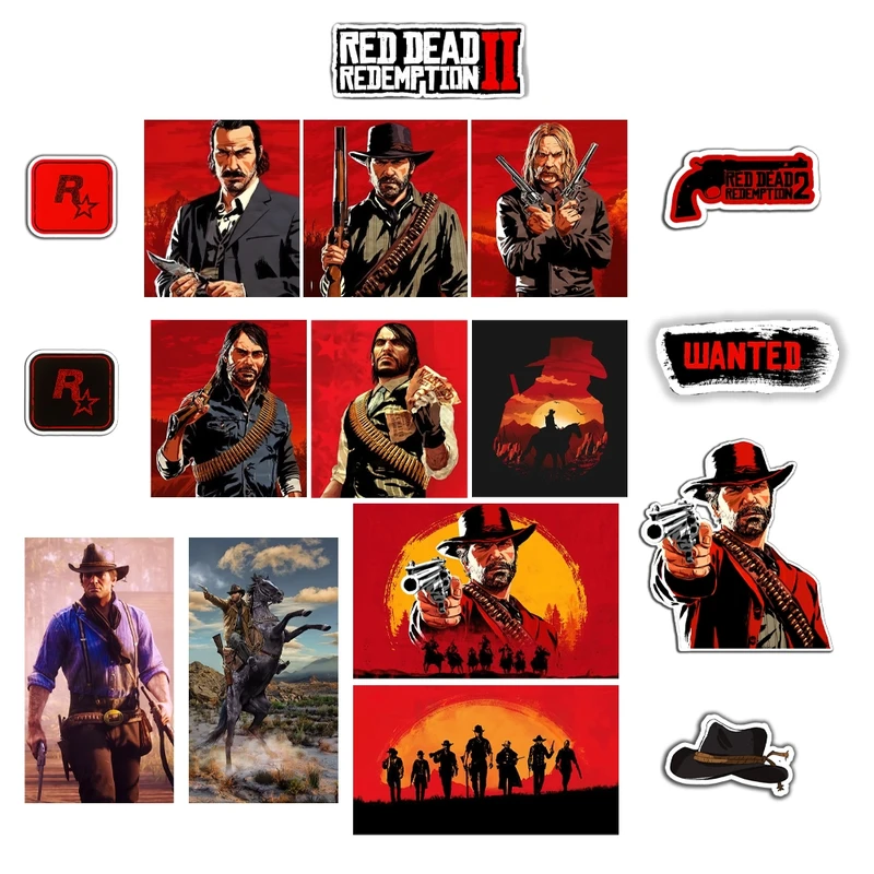 استیکر لپ تاپ مدل Red Dead Redemption 2 مجموعه 17 عددی