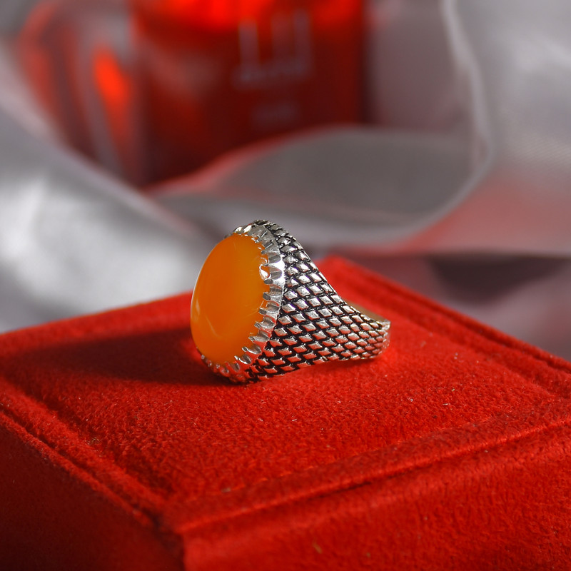 انگشتر نقره مردانه نقره جات لطفی مدل عقیق کد ANMS09E03