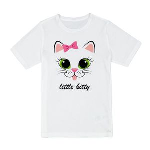 تی شرت آستین کوتاه دخترانه مدل cute cat کد  s BA64 رنگ سفید