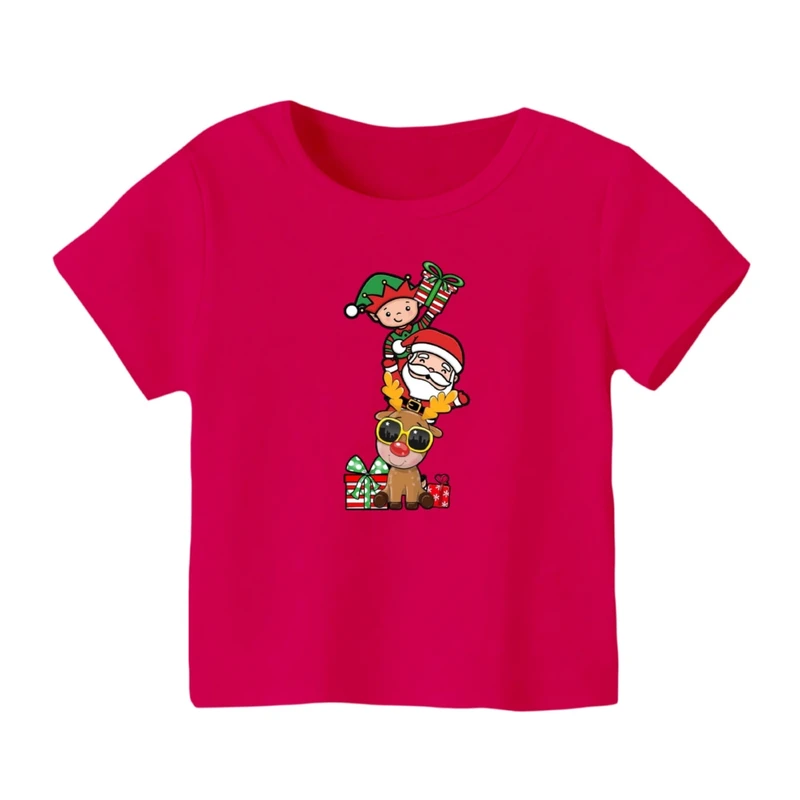 تی شرت آستین کوتاه بچگانه مدل بابانوئل و گوزن کریسمس کد 11