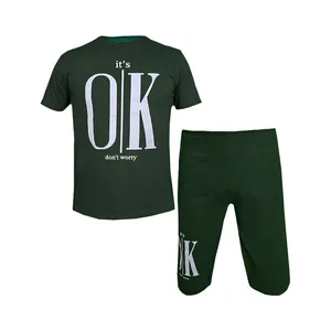ست تیشرت و شلوارک مردانه طرح OK کد 1563 رنگ سدری