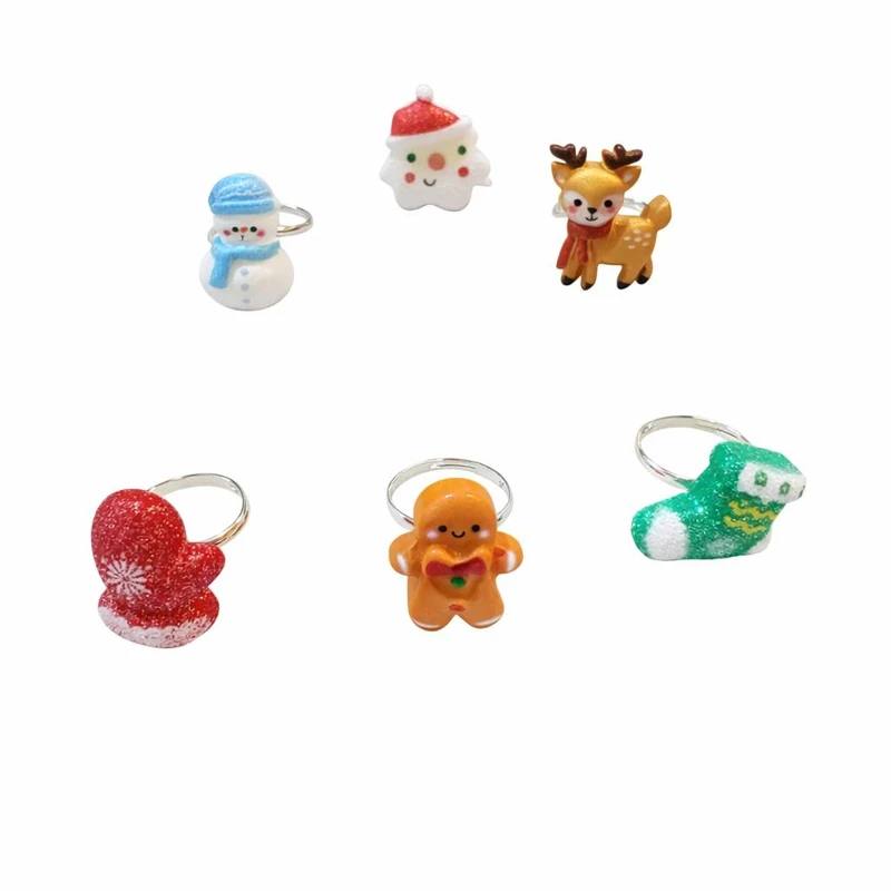 انگشتر دخترانه مدل کریسمسی بسته 6 عددی