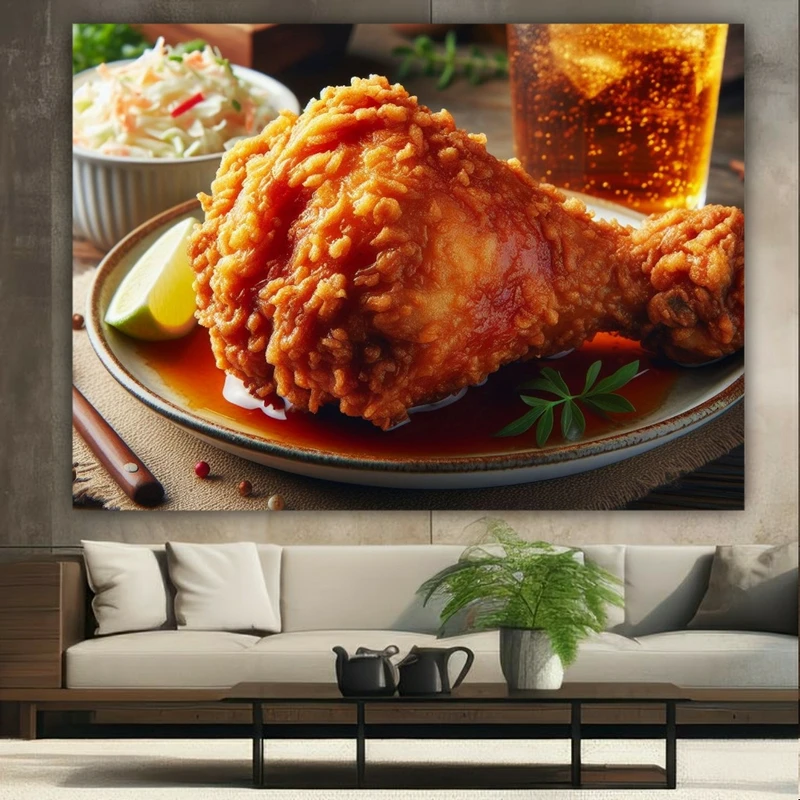 پوستر پارچه ای طرح مخمل فست فود مدل مرغ سوخاری کد FP105863