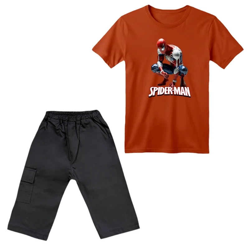 ست تی‌شرت آستین کوتاه و شلوارک پسرانه مدل مرد عنکبوتی کد ۲۴