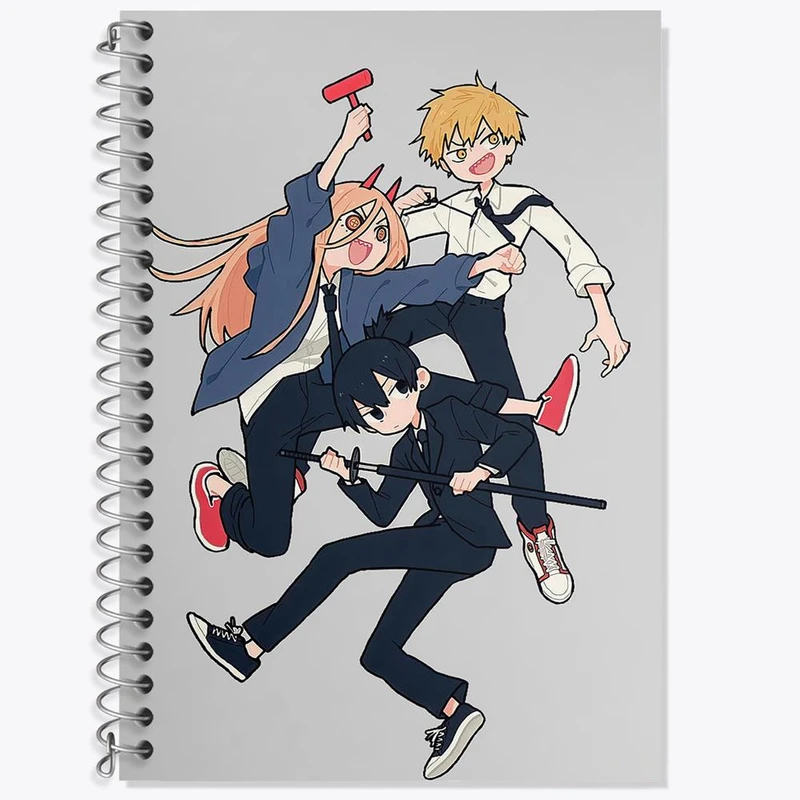 دفتر زبان 50 برگ خندالو مدل سه خط طرح انیمه مرد اره ای Chainsaw Man کد 17981