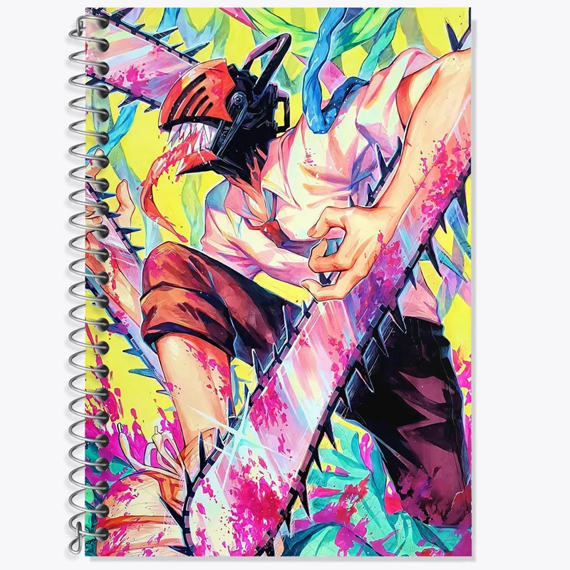 دفتر زبان 50 برگ خندالو مدل سه خط طرح دنجی انیمه مرد اره ای Chainsaw Man کد 17886