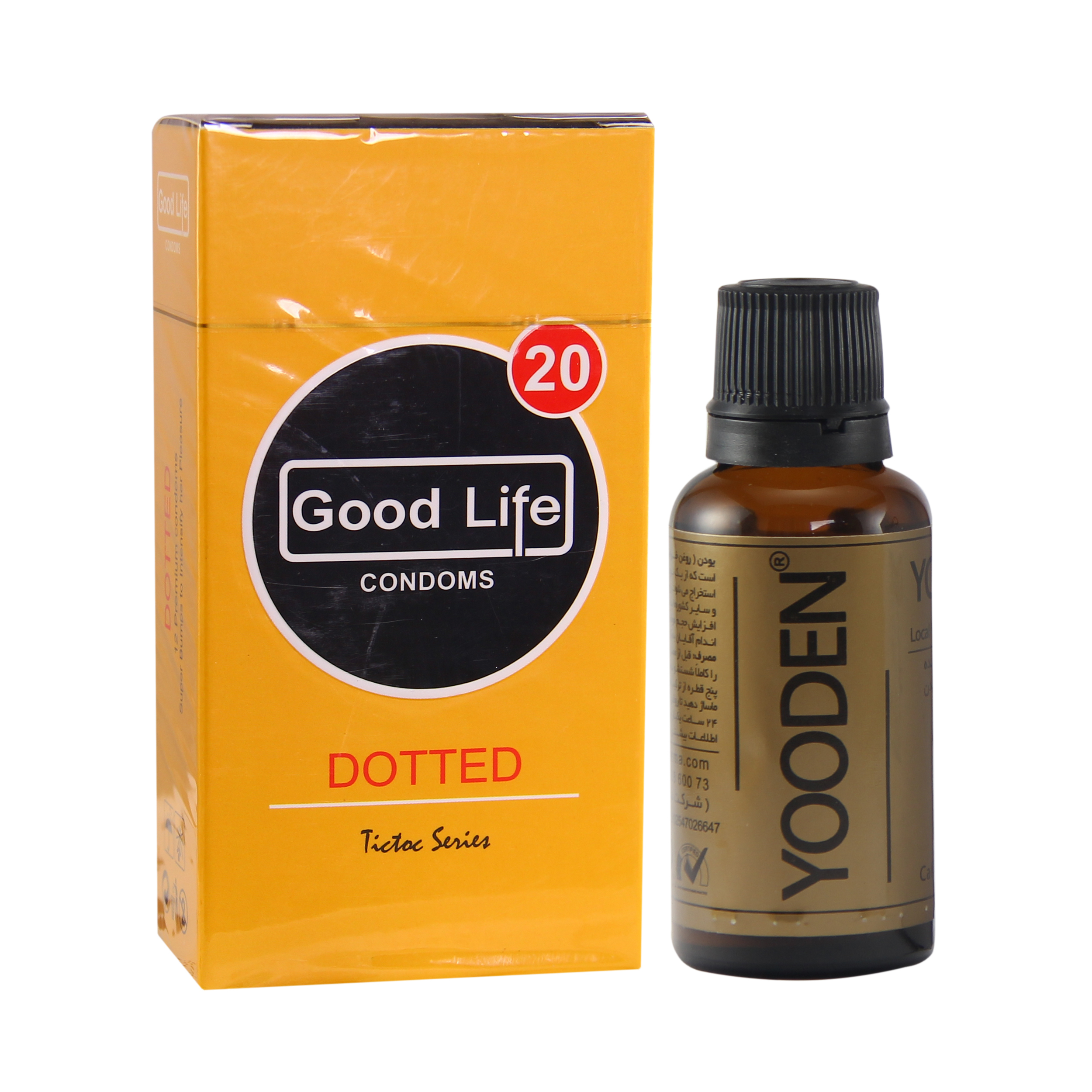 کاندوم گودلایف مدل Dotted بسته 12 عددی به همراه روغن یودن کد 01 حجم 30 میلی لیتر