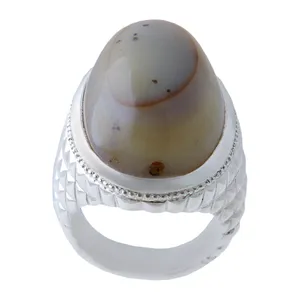 انگشتر نقره مردانه  بازرگانی میلادی مدل عقیق سلیمانی باباقوری گنبدی رکاب دستساز کد AM_1010