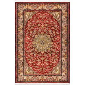 فرش ماشینی 1500 شانه محتشم زمینه قرمز حاشیه قرمز مدل تندیس پتینه