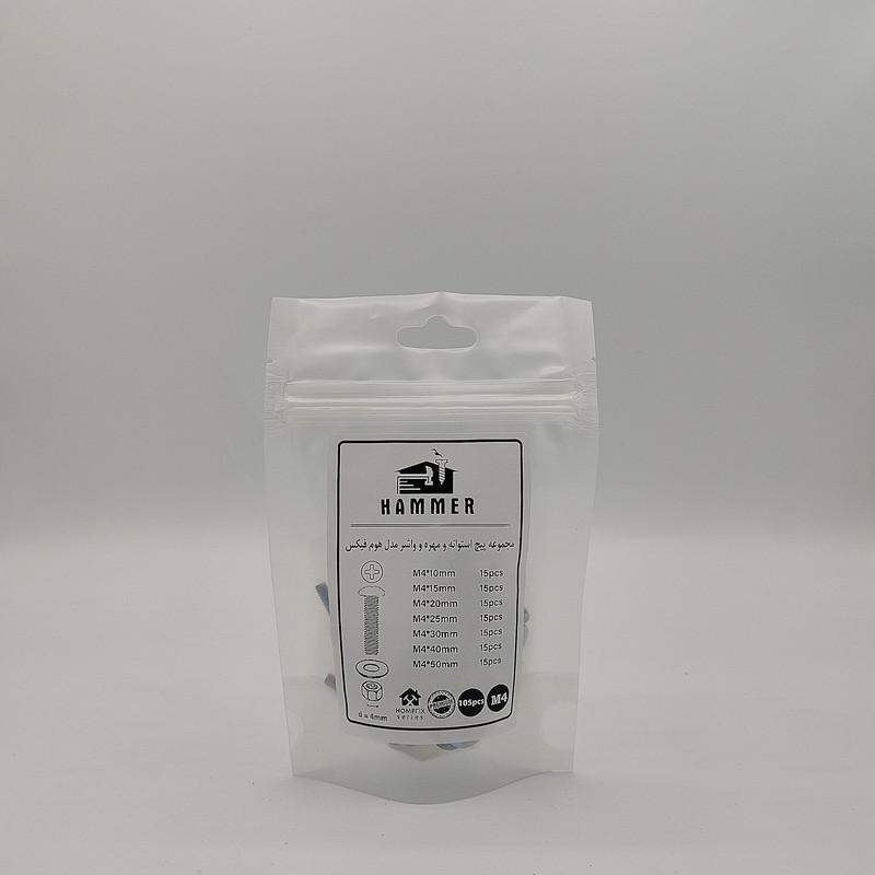 پیچ و مهره و واشر هامر مدل هوم فیکس استوانه کد M4 مجموعه 105 عددی