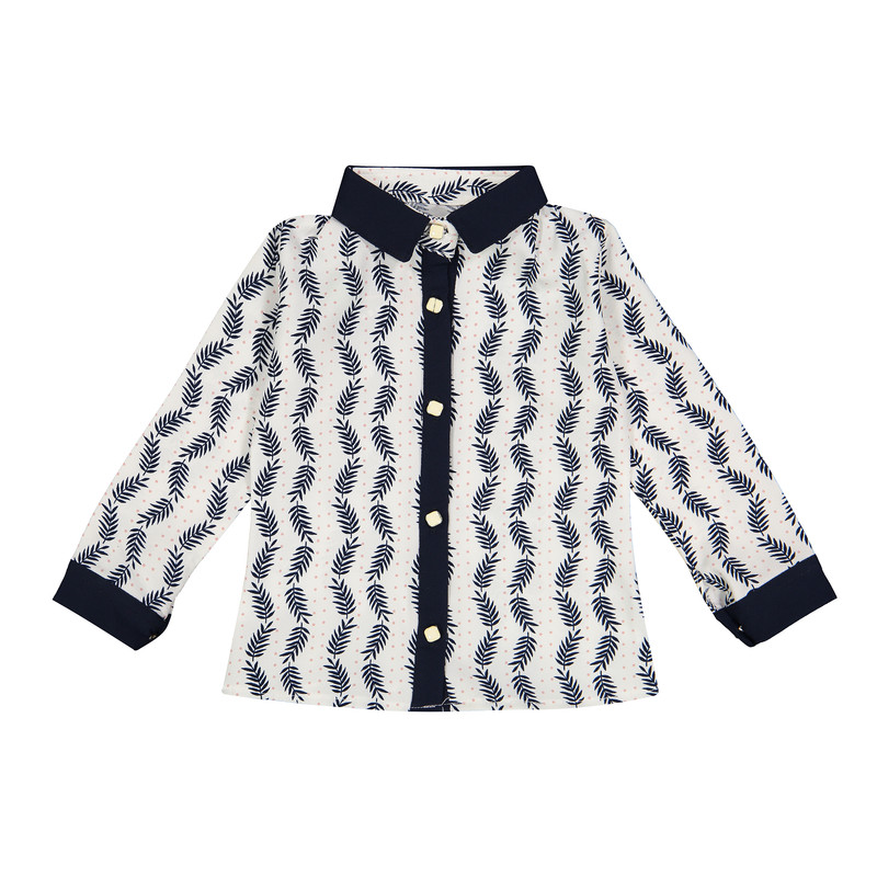 شومیز آستین بلند یقه برگردان دخترانه مدل خوشه رنگ سفید