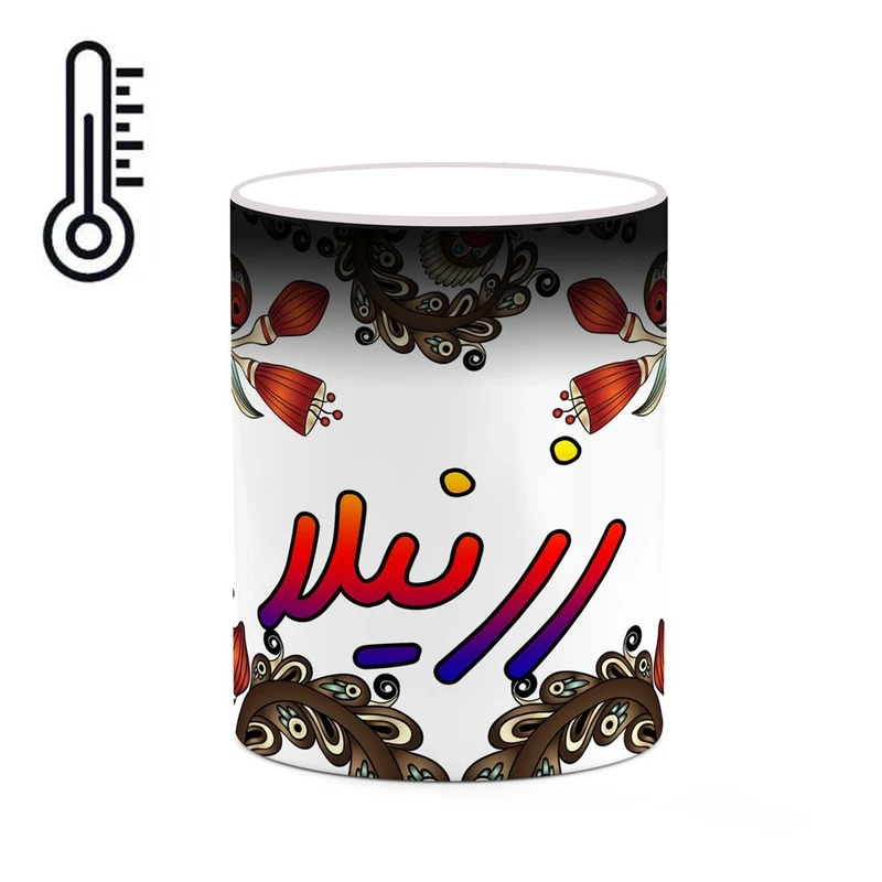 ماگ حرارتی کاکتی مدل اسم رزنیلا طرح سنتی گل و بته کد mgh45231