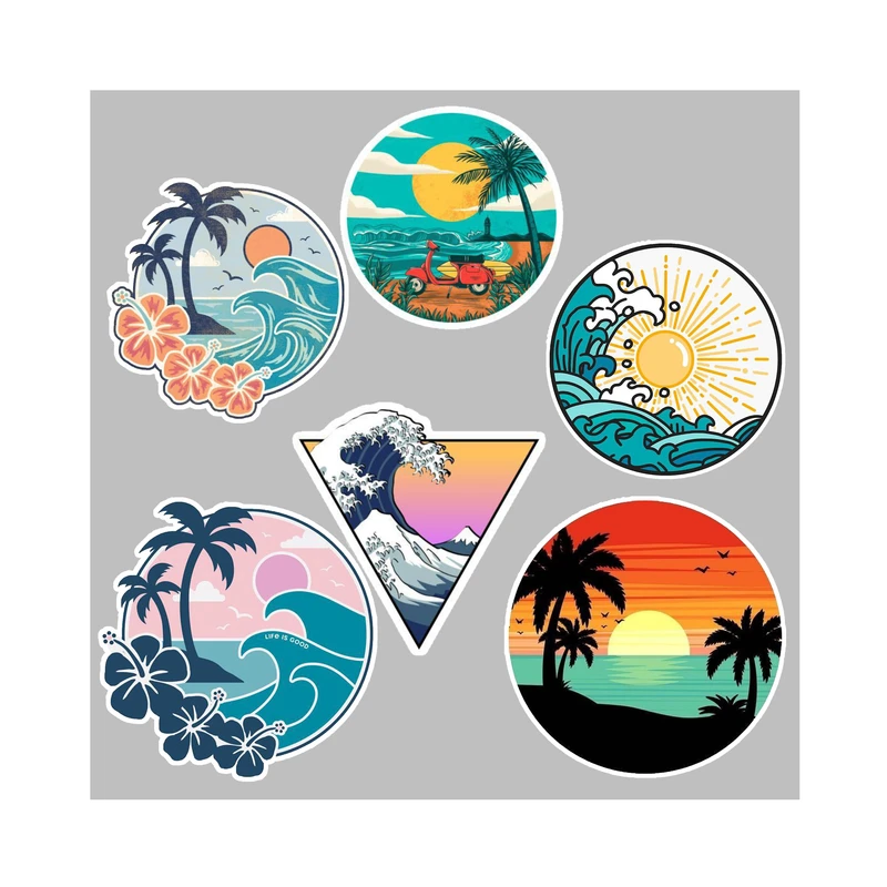 استیکر لپ تاپ و موبایل گوفی طرح کمپینگ مجموعه 6 عددی 