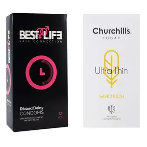 کاندوم چرچیلز مدل Safe Touch بسته 12 عددی به همراه کاندوم بست لایف مدل Ribbed Delay بسته 12 عددی