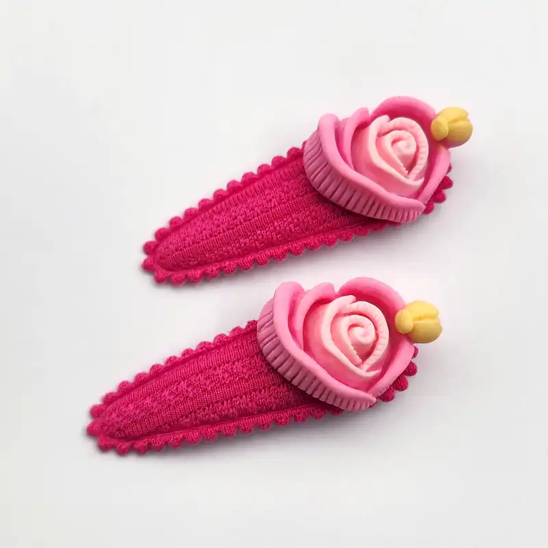 گیره مو دخترانه مدل گل رز طرح قلب کد SNG278 بسته 2 عددی