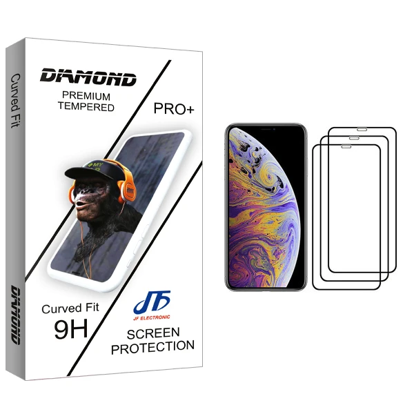 محافظ صفحه نمایش جی اف مدل Diamond glass مناسب برای گوشی موبایل اپل iPhone XS Max بسته سه عددی