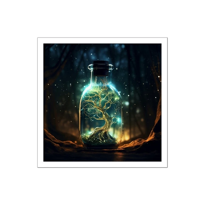 تابلو نوری بکلیت طرح بطری شیشه ای درخت سبز مدل W-MID-16032