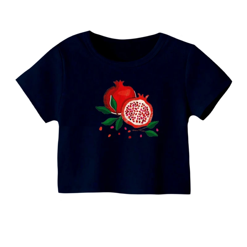 کراپ‌ تی‌شرت آستین کوتاه زنانه مدل انار یلدایی کد 1