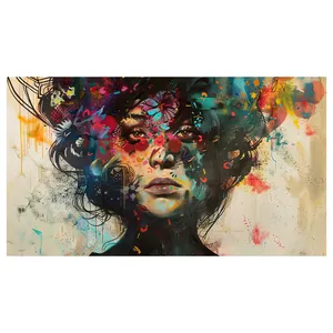 فرش پارچه‌ای مدل فرشینه طرح پرتره شلوغ کد AR3059505