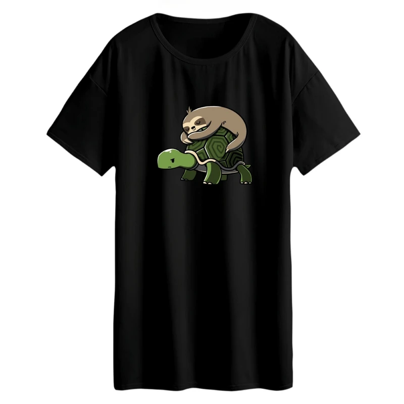 تی شرت لانگ زنانه مدل لاکپشت و تنبل