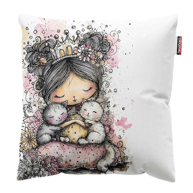 کوسن پاد آفرین مدل دخترانه طرح گربه کیوت فانتزی کد PK301970 سایز 30*30 سانتی متر