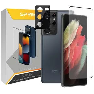 محافظ لنز دوربین اسپریگ مدل 3D-FU مناسب برای گوشی موبایل سامسونگ Galaxy S21 Ultra به همراه محافظ صفحه نمایش 