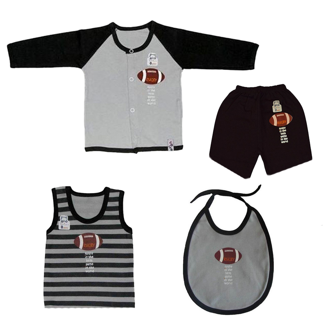 ست 4 تکه لباس نوزادی تاپ لاین مدل راگبی