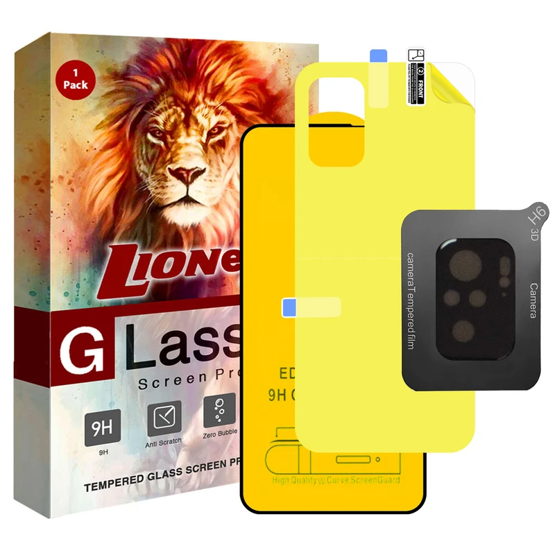 محافظ صفحه نمایش لایونکس مدل 3FNF مناسب برای گوشی موبایل شیائومی Redmi Note 10 4G / Note 10s به همراه محافظ پشت گوشی و محافظ لنز دوربین