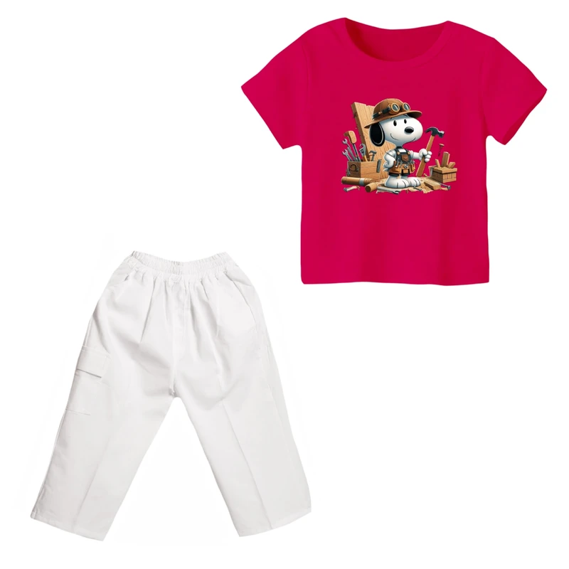 ست تی شرت و شلوارک دخترانه مدل اسنوپی کد ۹۳