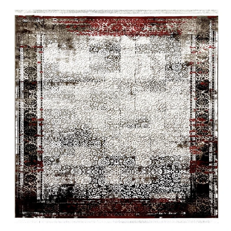 فرش ماشینی 420 شانه زمینه قهوه‌ای حاشیه قرمز مدل 70110