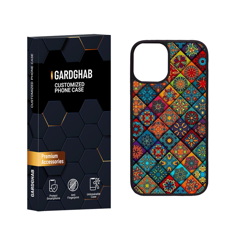 کاور گارد قاب مدل دور ژله ای پشت گلس هنری مناسب برای گوشی موبایل اپل iPhone 12 Mini