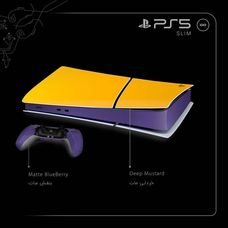 برچسب کنسول و دسته بازی PS5 Slim Digital Edition ماهوت مدل Deep Mustard_BlueBerry