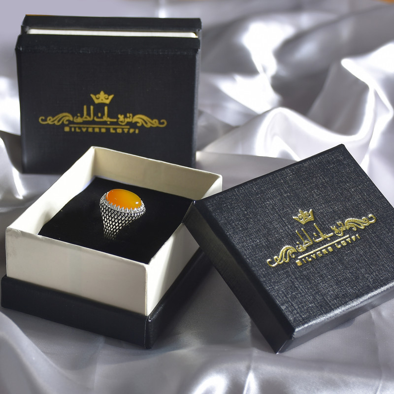 انگشتر نقره مردانه نقره جات لطفی مدل عقیق کد ANMS09E03