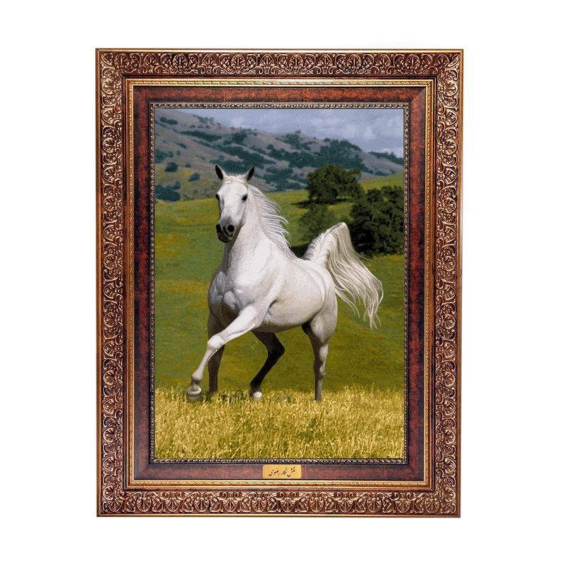 تابلو فرش ماشینی نقش نگار رضوی طرح اسب کد 489C