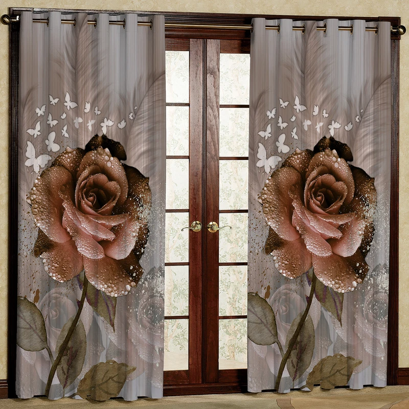 پرده مدل گل رز مسی هازان پانچی کد 1917 سایز 140x200 سانتی متر