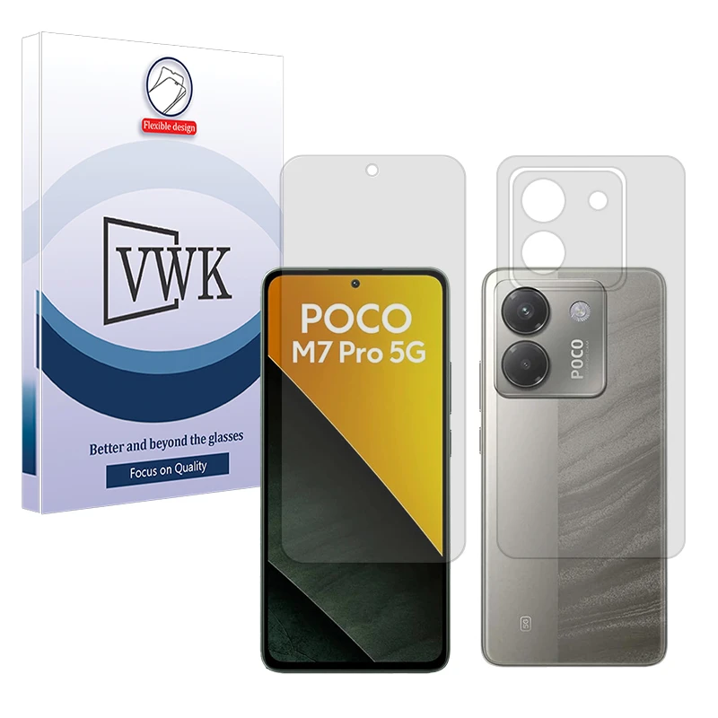محافظ صفحه نمایش شفاف وی دبلیو کی مدل Tough مناسب برای گوشی موبایل شیائومی Poco M7 Pro 5G به همراه محافظ پشت گوشی