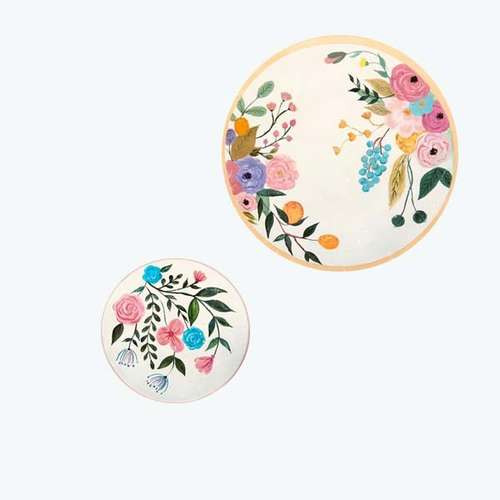 بشقاب دیوارکوب سفالی طرح گل مجموعه 2عددی