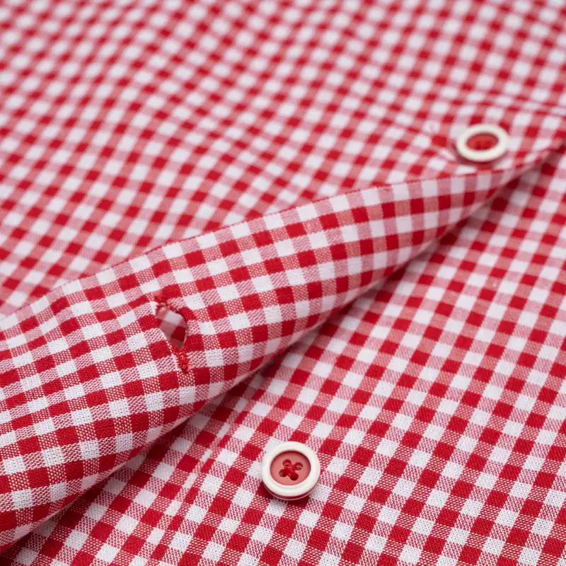 شومیز آستین کوتاه زنانه جین وست مدل چهارخانه کد 203018 رنگ قرمز