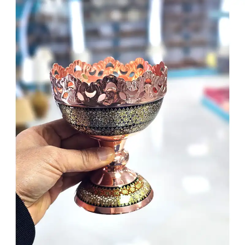 آجیل خوری خاتم کاری مسی مدل شاهکار کد ag103