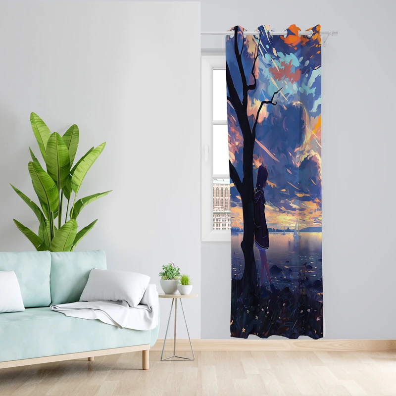 پرده طرح دریاچه مدل مخمل پانچی کد 2375 z سایز 140x200 سانتی متر