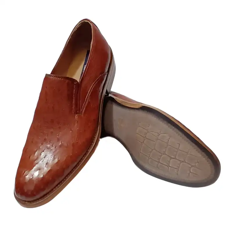 کفش مردانه مدل دست دوز چرم شتر مرغ تمام چرم کد 1001