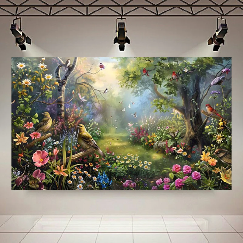 کاغذ دیواری طرح جنگل سرسبز مدل آوای پرندگان کد AR304453