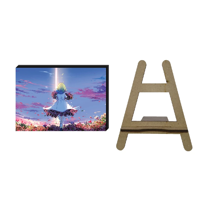 تابلو شاسی مدل انیمه پنتون طرح دخترک و گلزار کد 1 به همراه پایه نگهدارنده